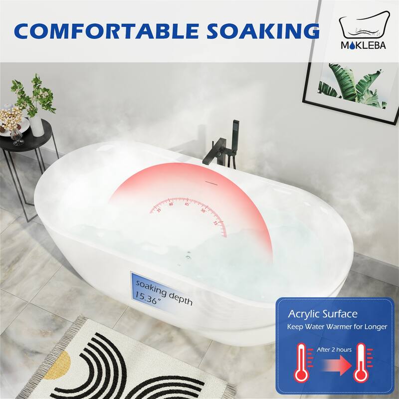 67 in. Acrylic Freestanding Bathtub Flatbottom Soaking Tub