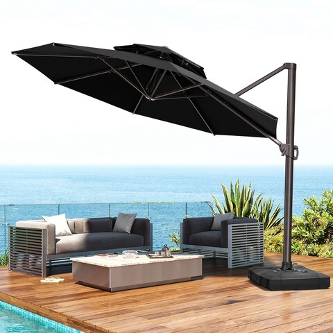 Pellebant Patio Cantilever Offset Umbrella with 12ft Round Double Top Canopy