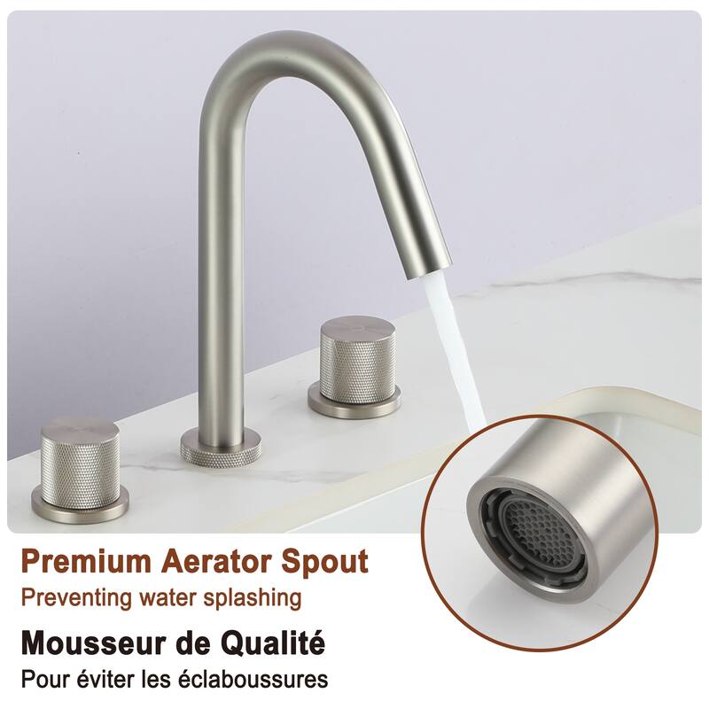 Mondawe Deck Mounted 8 Inch Widespread Double-Handle Bathroom Faucet in Brushed Nickel for Bathroom, Vanity, Laundry