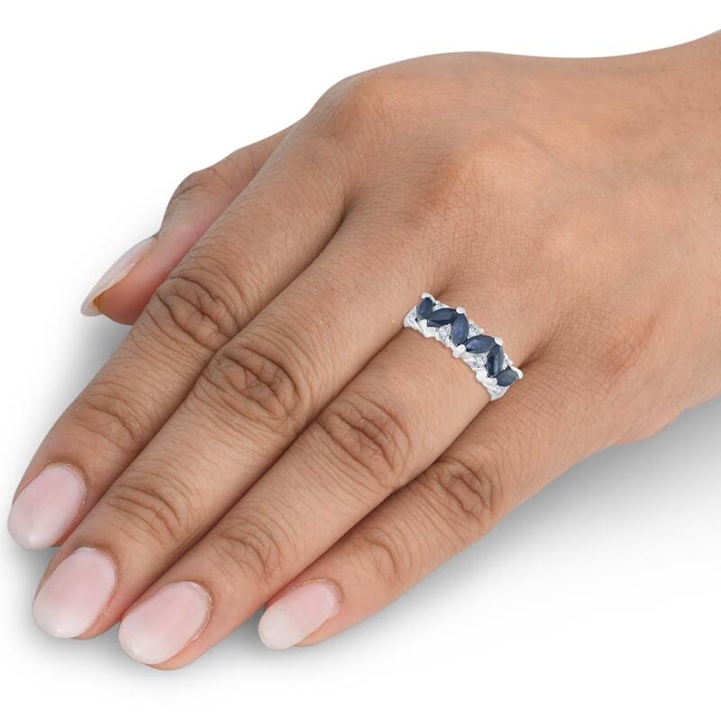 1 5/8ct Blue Sapphire Marquise & Diamond Ring White Gold