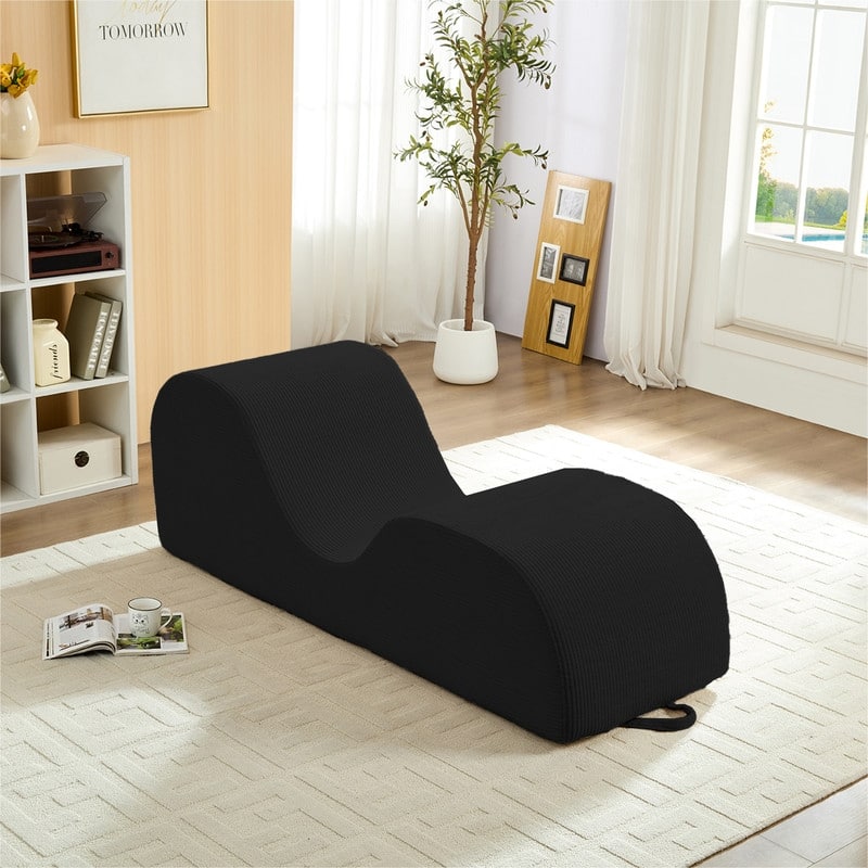 Mixoy Corduroy Yoga Chaise Lounge Chair,Curved Yoga Sofa with Movable Headrest/Waist Cushion/Footrest,Non-Slip Bottom