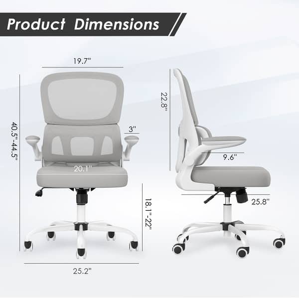dimension image slide 1 of 3, Office Chair, Mesh Ergonomic Office Chair with Lumbar Support, Comfy Computer Desk Chair with Flip Armrest Rolling Wheels