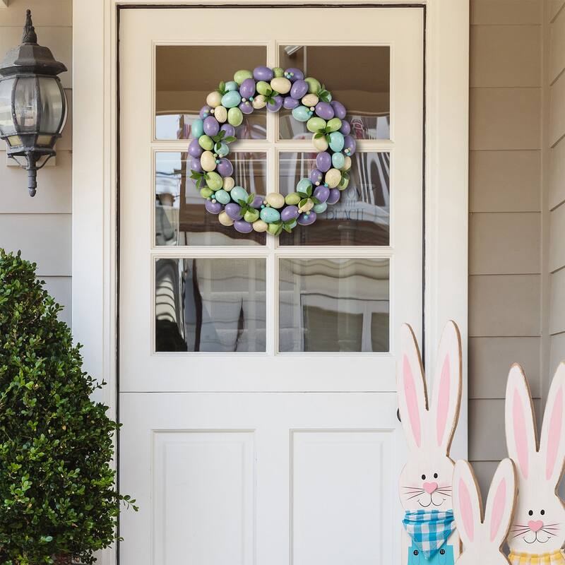 Glitzhome 18"D Easter Purple Hue Eggs Wreath for Front Door Wall Decor