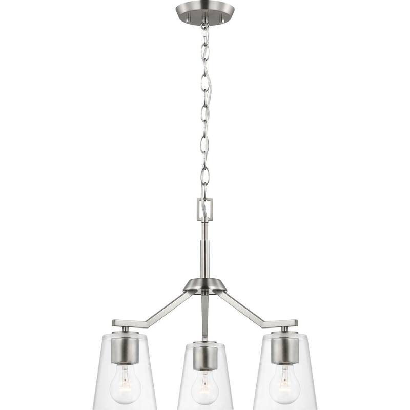 Vertex Collection Three-Light Brushed Nickel Clear Glass Contemporary Convertible Chandelier - 18 in x 18 in x 16.75 in