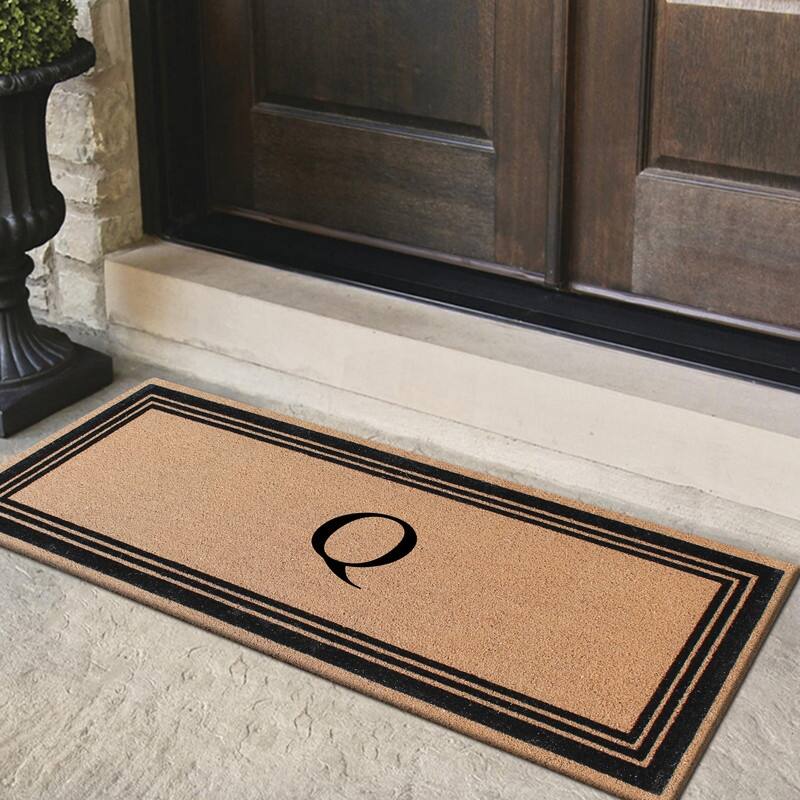 A1HC Natural Coir Monogrammed Flock Anti shed Treated Durable Doormat BlackBeige