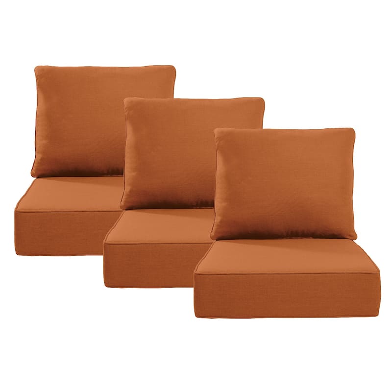 Luxury 6" Outdoor Cushions for Patio Furniture, 24x24x6 Cushion Set, Fade Resistant Replacement Cushions with Removable Cover - Orange - 3 Set