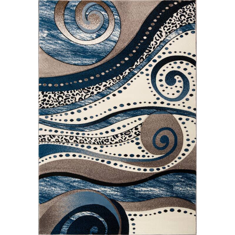 Rhodes Collection Abstract Swirl Area Rug - 2'1'' X 3'3'' - Blue