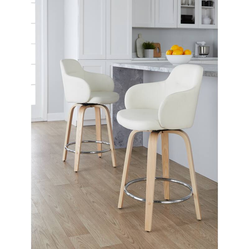 Carson Carrington Iglabo 24" Fixed-Height Counter Stool with Bent Wood Legs and Round Footrest (Set of 2)