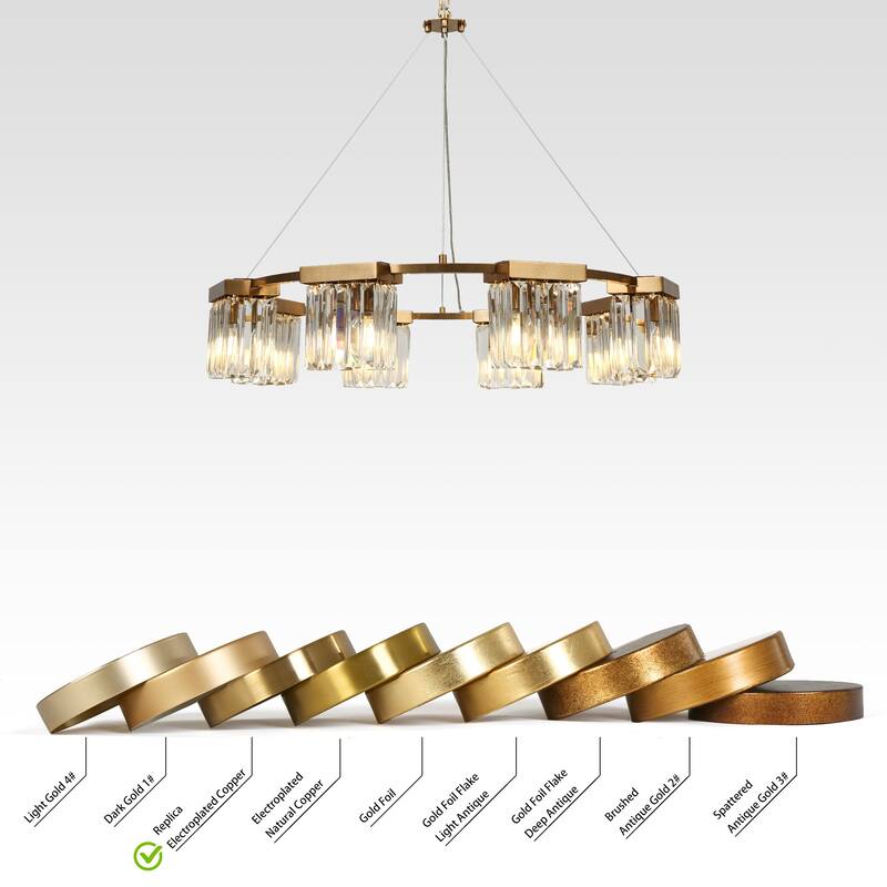 Modern 8-Light Gold Crystal Wheel Chandelier for Living Dining Room - D 31.5" x H 85.7"