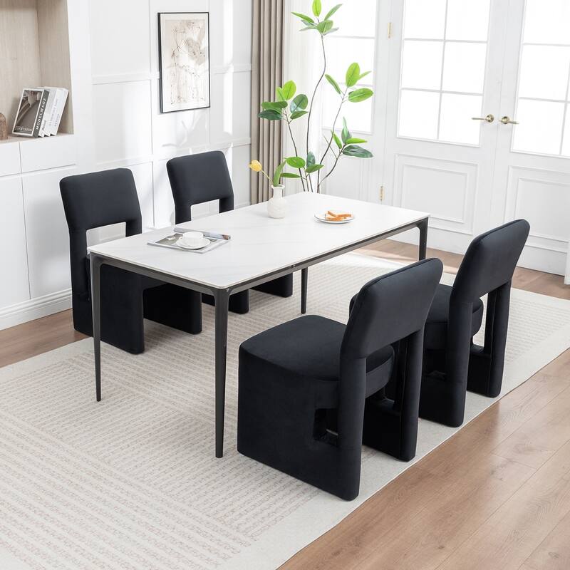 SEYNAR Modern Velvet Upholstered Armless Dining Chair Set of 4 - Black