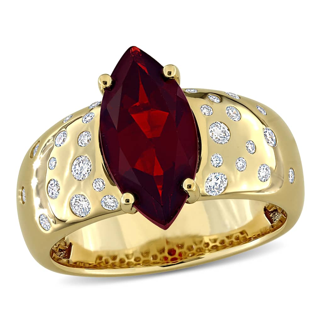 Miadora 2 7/8ct TGW Garnet 1/3ct TDW Diamond Cocktail Ring 14k Yellow Gold
