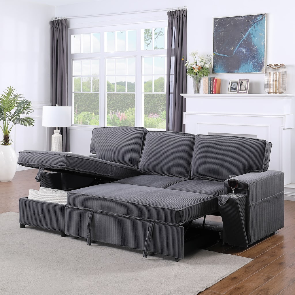 Sleeper Sectional with Storage, Upholstered Convertible Sofa Bed
