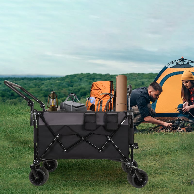 Multi-Functional Push-Pull Folding Wagon Cart With Rotating Handle & 360°All-Terrain Wheels-Heavy-Duty,Adjustable Design