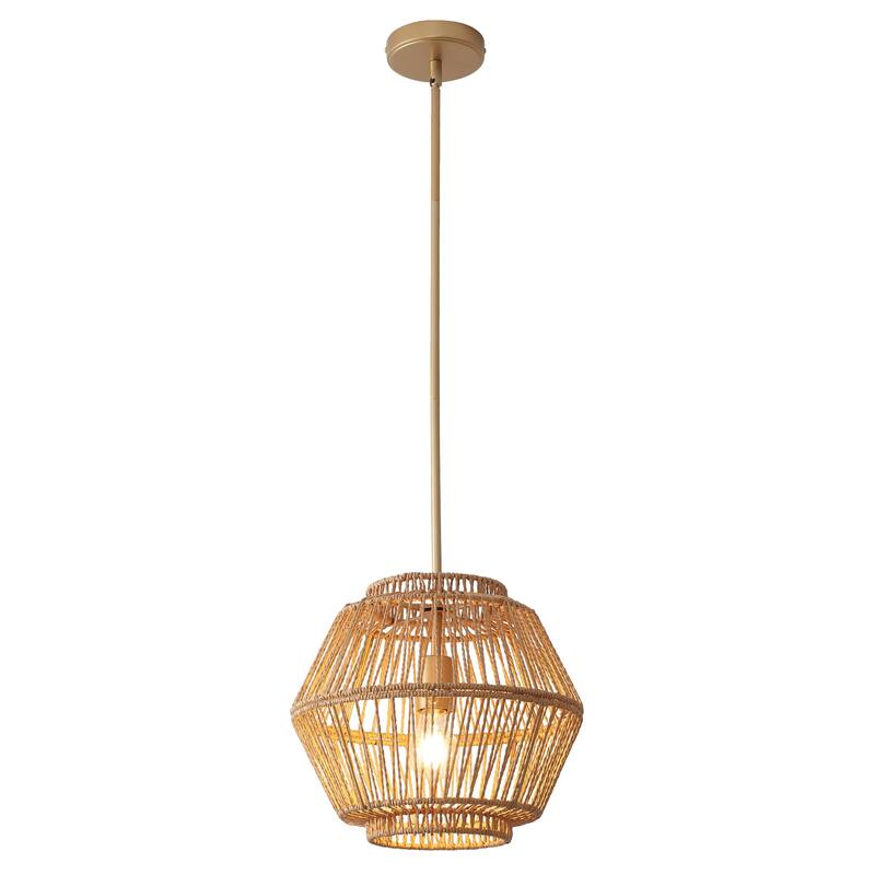 1-Light Rustic Geometric Rattan Chandelier for Kitchen Island