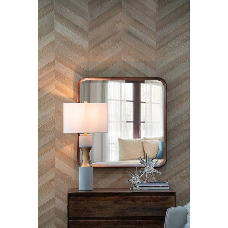15x15x30 Inch White Cement Table Lamp with Gold Metal Band and Drum Shade Modern Home Decor