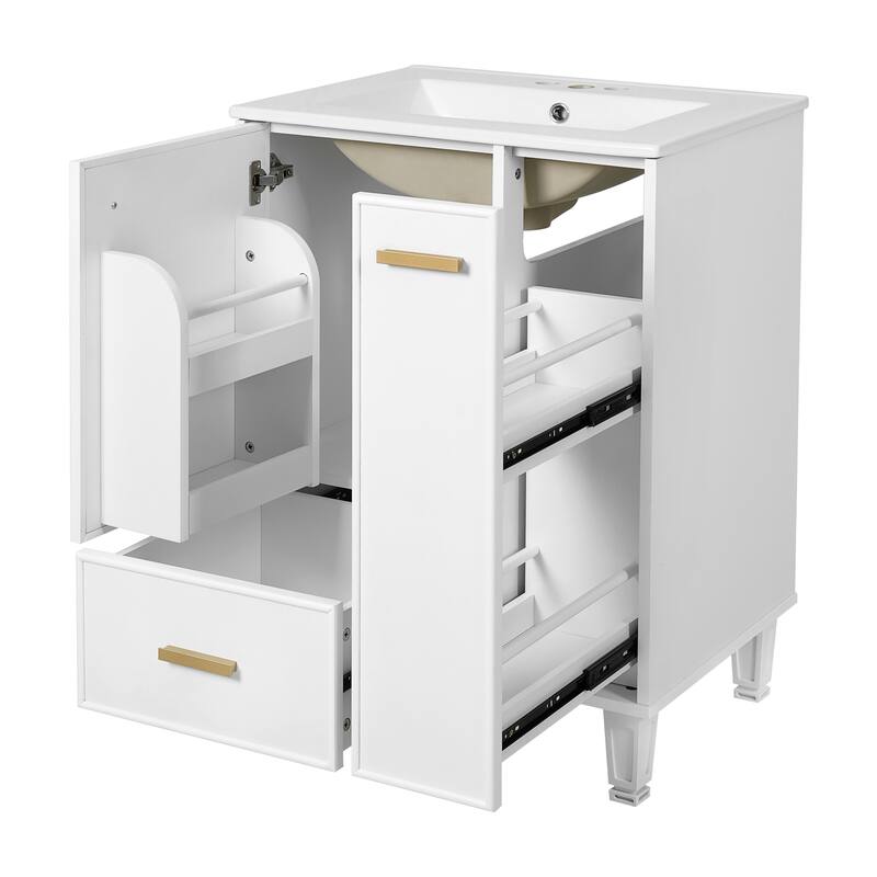 24" Bathroom Vanity with Sink, Bathroom Cabinet with Door Shelf, Deep Drawer, 2-Tier Pull-Out Basket