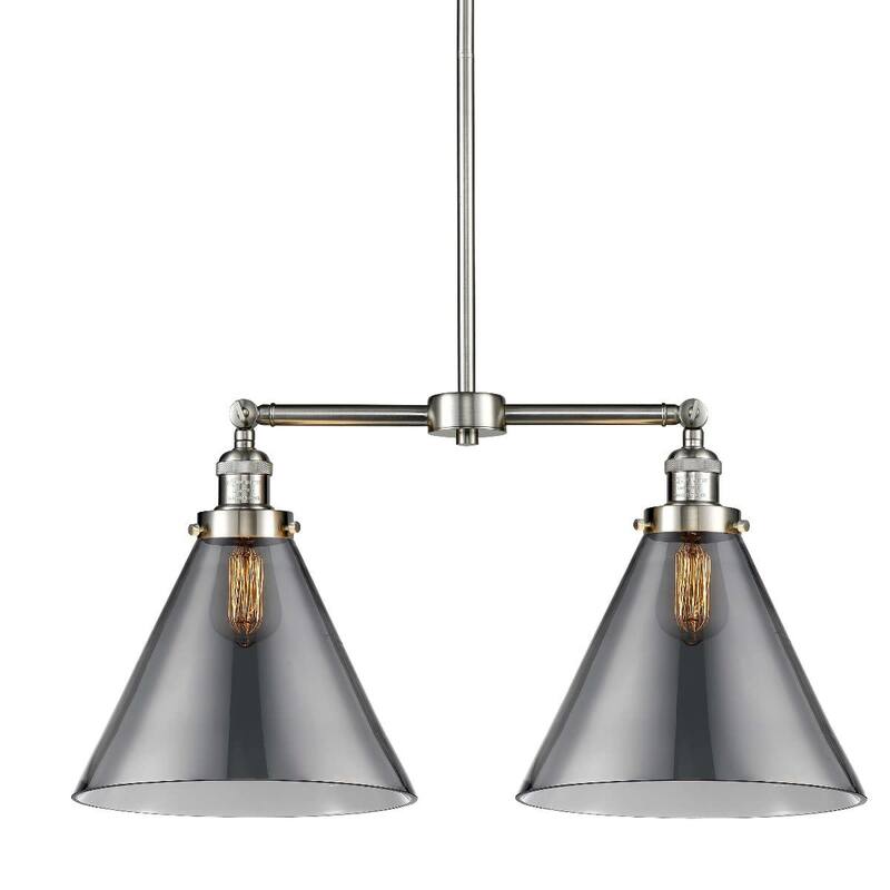 Innovations Lighting X-Large Cone 2 Light 21" Wide Linear Chandelier - Brushed Satin Nickel / Smoked