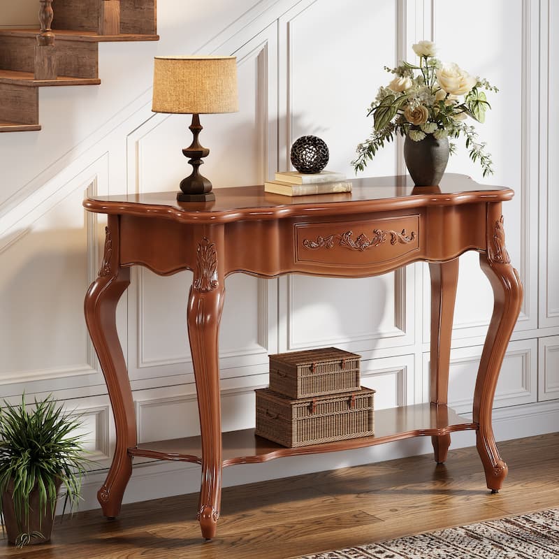 Mid-Century Modern Vintage Console Table with Shelf