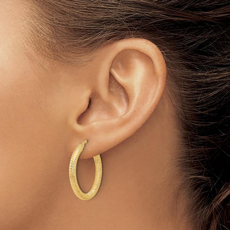Curata 14k Yellow Gold Sparkle Cut Round Hoop Earrings - 25x25mm