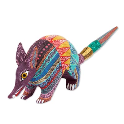 Novica Handmade Kaleidoscopic Armadillo Wood Alebrije Figurine - 2.8" H x 2" W x 4.5" D