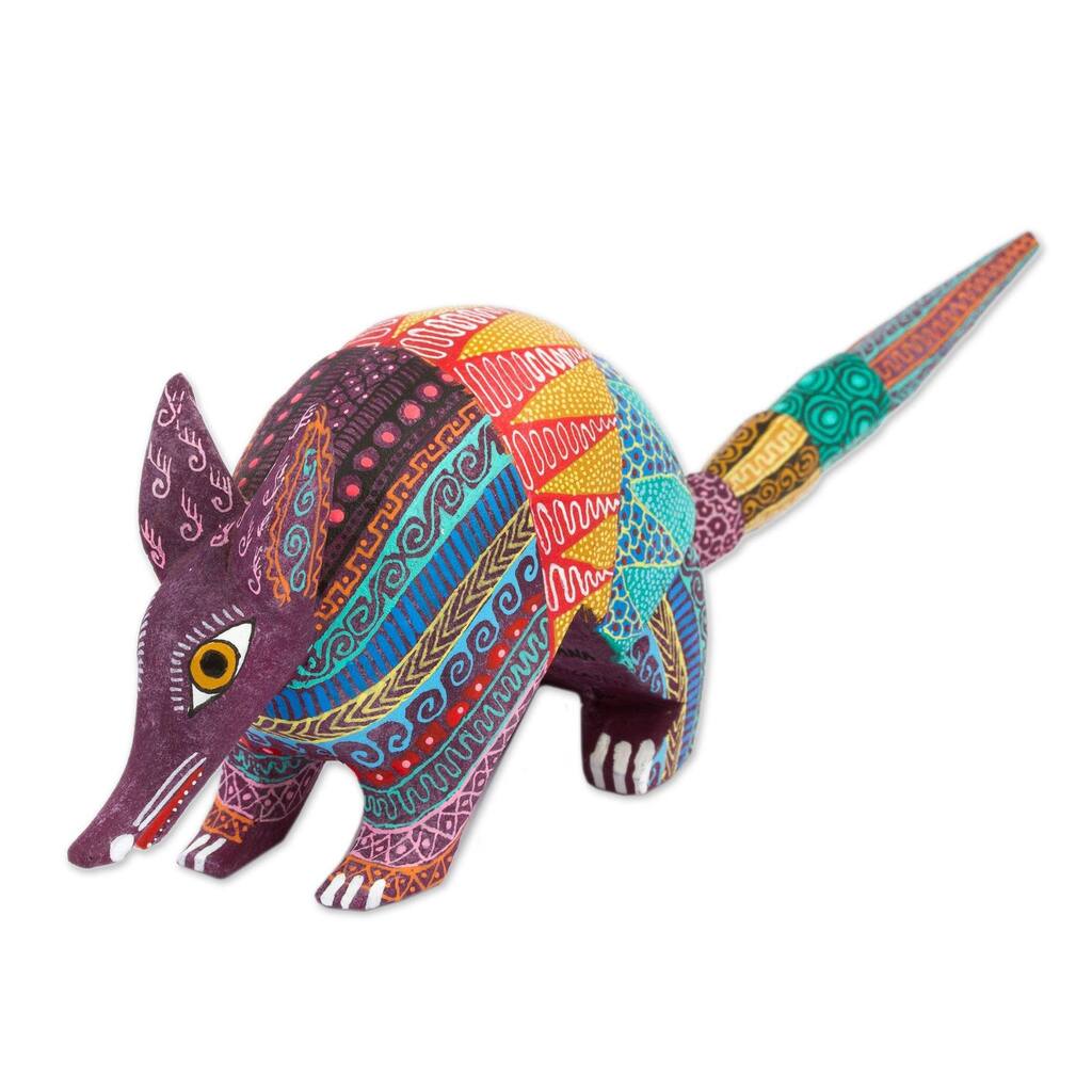 Novica Handmade Kaleidoscopic Armadillo Wood Alebrije Figurine - 2.8" H x 2" W x 4.5" D