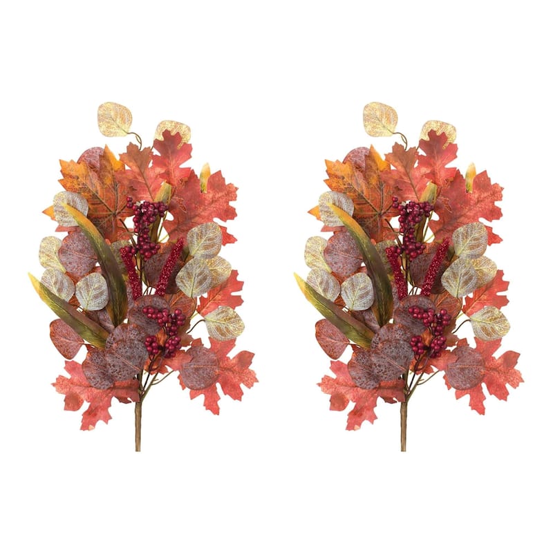 Set of 2 Mixed Foliage Artificial Fall Harvest Stems 28"