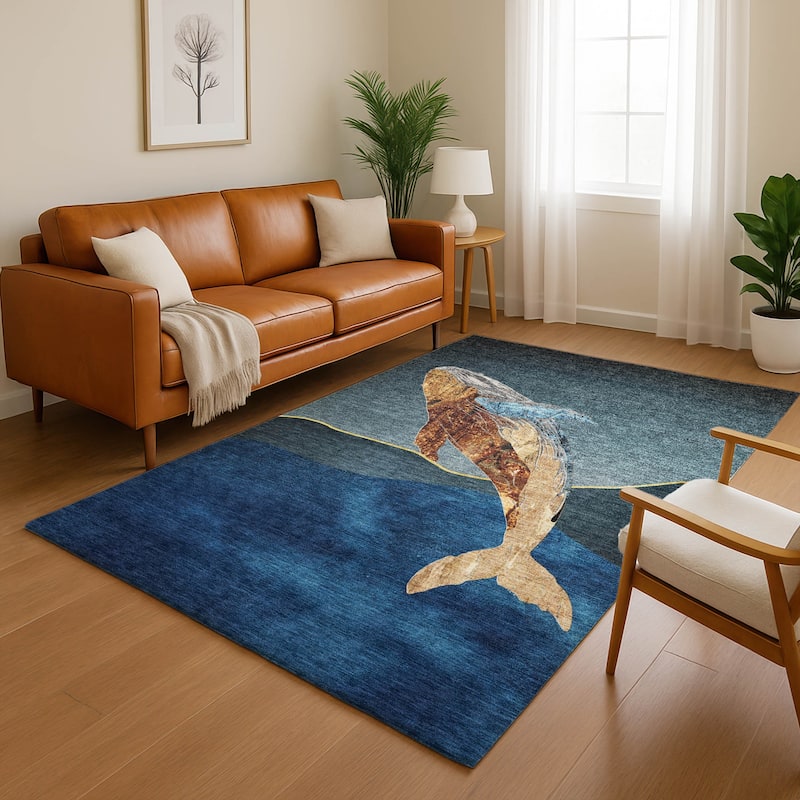 Premium Washable Super Soft Modern Whale Mayfield Rug - Blue - 9' x 12'