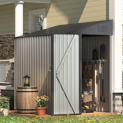 AECOJOY Outdoor Storage Side Shed Metal Attached with Lockable Door