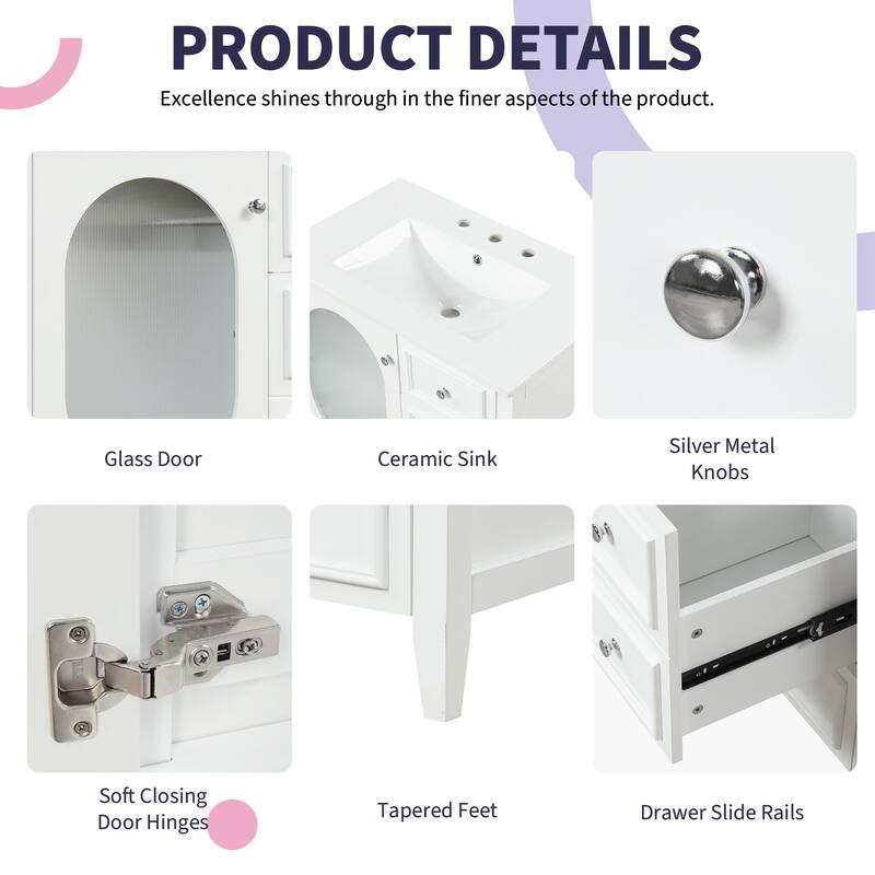 30" Bathroom Vanity with Sink, Bathroom Vanity Cabinet with Three Drawers and Door, Solid Wood and MDF