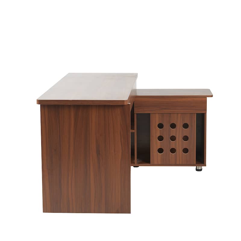 55.1"L Home Office L-Shaped Versatile Desk Height Adjustable Extendable Desk with Storage Drawers and Cabinet, Walnut