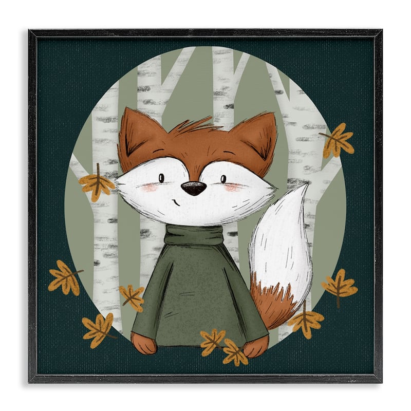 Stupell Autumnal Fox & Birch Trees Framed Giclee Art Design By Sarah Hickman - 17 x 17 - Black
