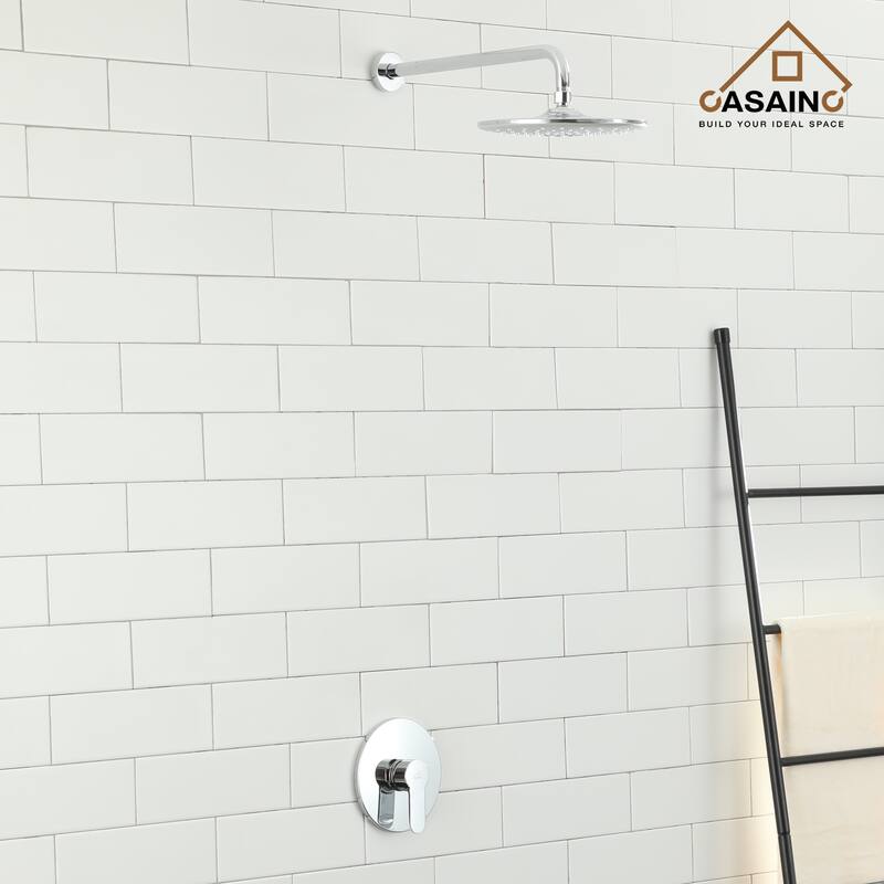 Single-Handle 1-Spray Pattern 10 in. with 1.8 GPM Wall Mount Square Shower Faucet - 9 inch