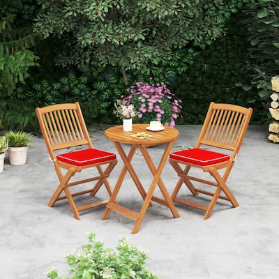 Set of 2 Acacia Wood Folding Chairs with Cushioned Seats for Outdoor Dining and Camping - 18.5" x 23.5" x 33.5"