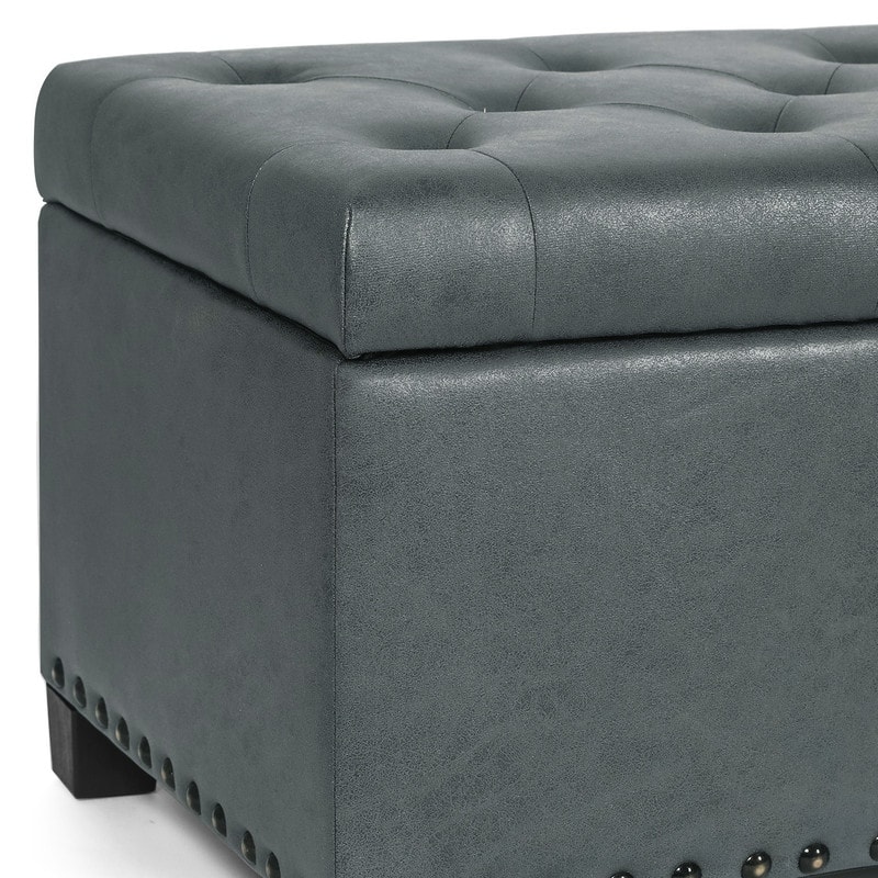 Adeco Storage Ottoman Faux Leather Button Tufted Bench Rectangle Footrest