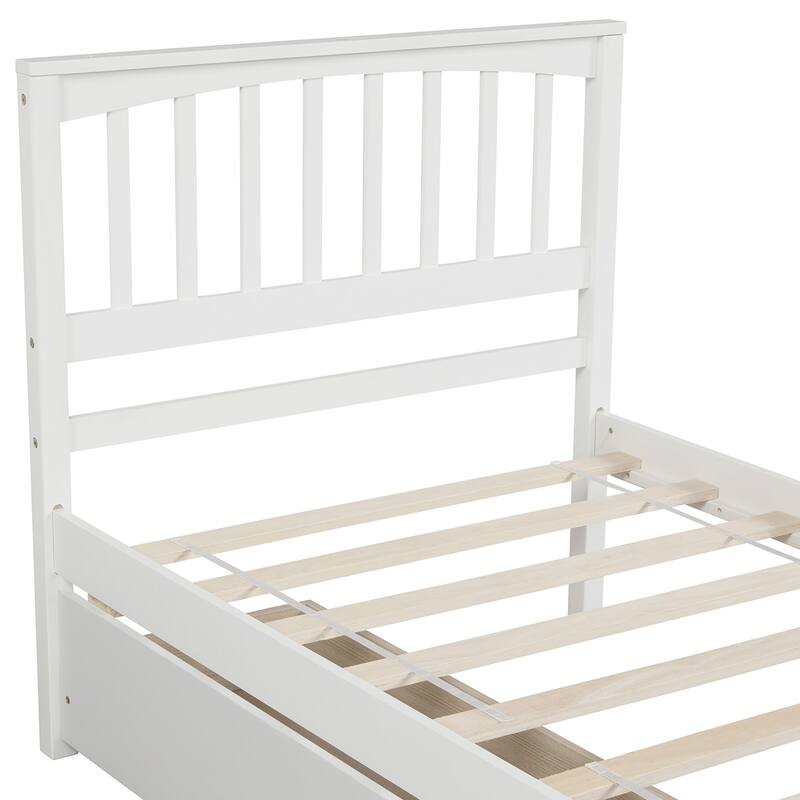 Twin Size White Platform Bed with Two Drawers, Sturdy Pine Wood Frame