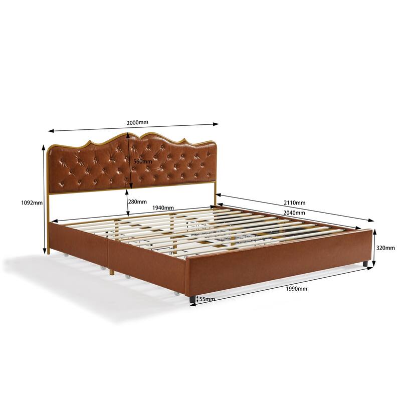 Metal frame sleeping bed with four storage drawer