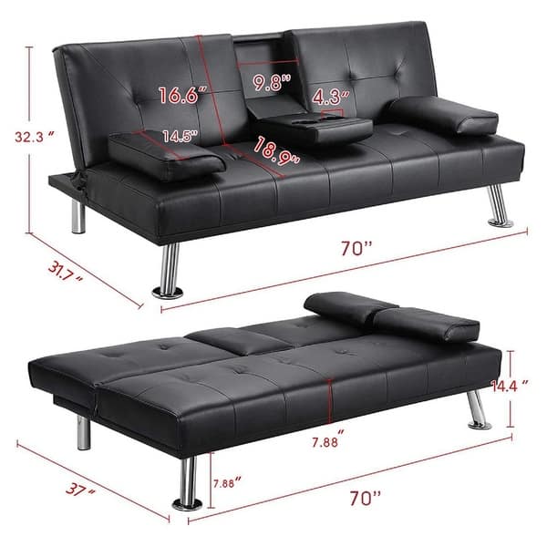 Futon Sofa Bed with Armrest two holders