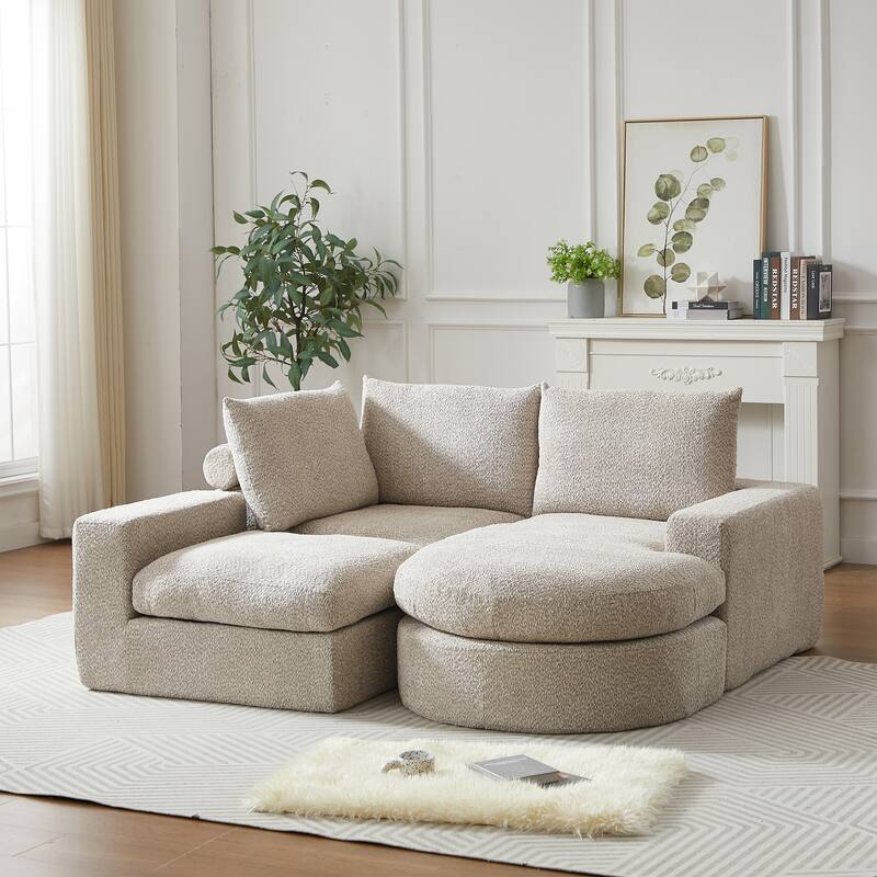 Curved Sectional Sofa with L-Shape Chaise, Chenille Upholstered Boneless Cloud Sofa, Modular 4 Seat Corner Sofa with Cushions