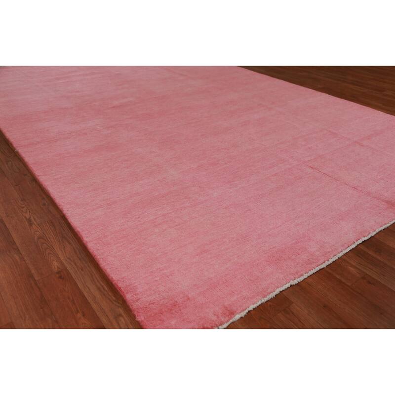 Hand Knotted Oriental 100% Wool Carpet Modern Solid Pink Gabbeh Area Rug - 9' 2'' X 6' 2''