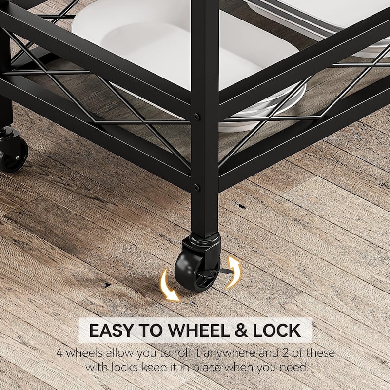3 Tier Home Bar Serving Cart with Wine Rack and Glass Holders