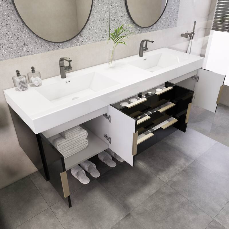 Noble 72" Floating Vanity with Reinforced Acrylic Double Sink