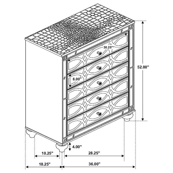 Arabesque Silver Metallic 5-drawer Bedroom Chest (Includes Dresser Only ...