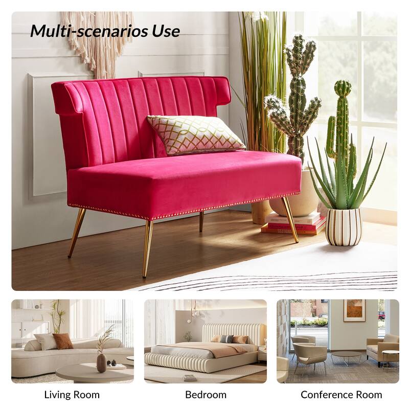 Aeneas 46"in. Modern Velvet Wingback Tufted Nailhead Trim Loveseat with Metal Adjustable Legs by HULALA HOME