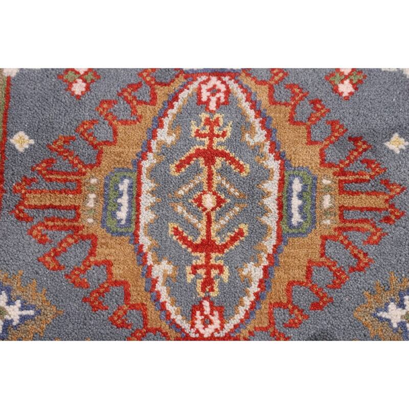 Blue Geometric Khotan Oriental Runner Rug Handmade Wool Carpet - 2'6"x 10'0"