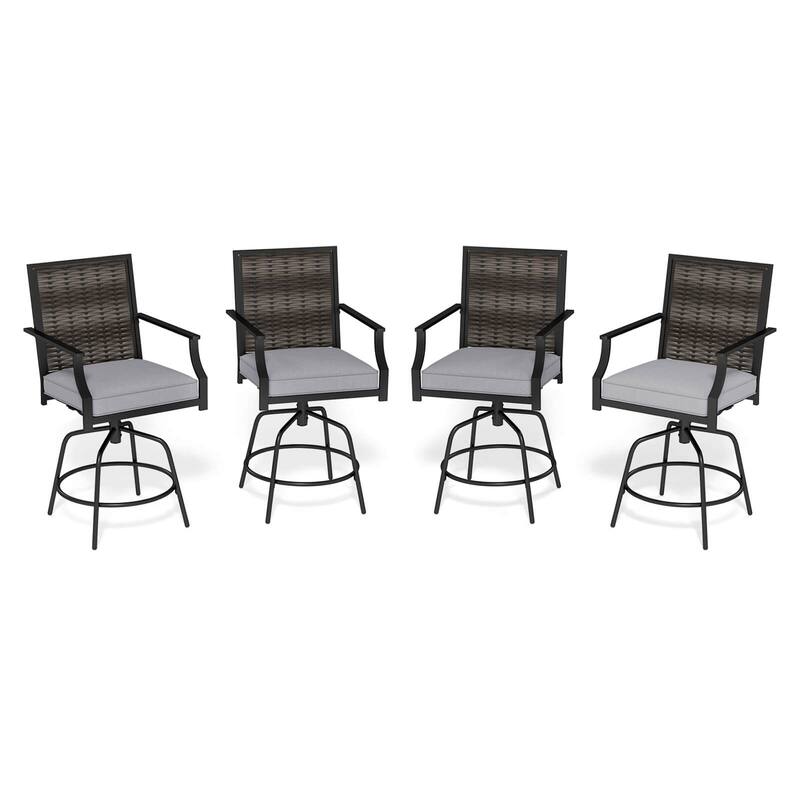 Outdoor PE Wicker Swivel Bar Stool Set Counter Height Patio Bar Chairs - 4-Piece