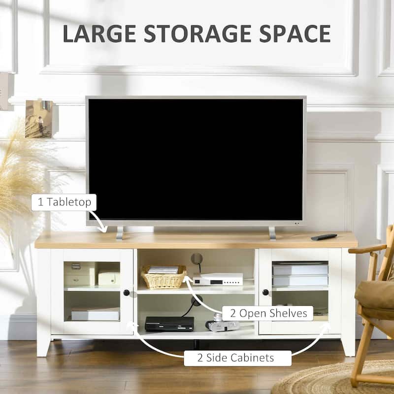 White 55" TV Stand with Cable Holes, Shelves & Cabinets for TVs Up to 60"