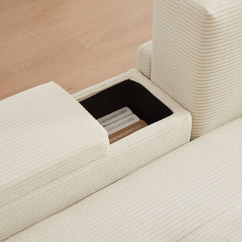 GDFStudio - Emerson Modular Corduroy 3-Seater Sofa with Storage and Customizable Design