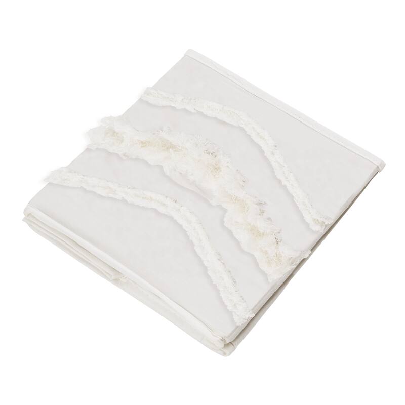 Ivory Boho Bohemian Collection Foldable Fabric Storage Bins - Gender Neutral Off White Farmhouse Chic Minimalist Fringe