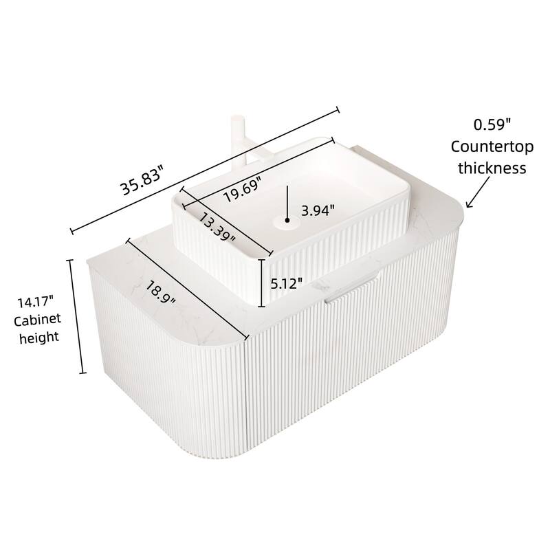 Wall Mounted Bathroom Vanity with White Rectangular Ceramic Basin