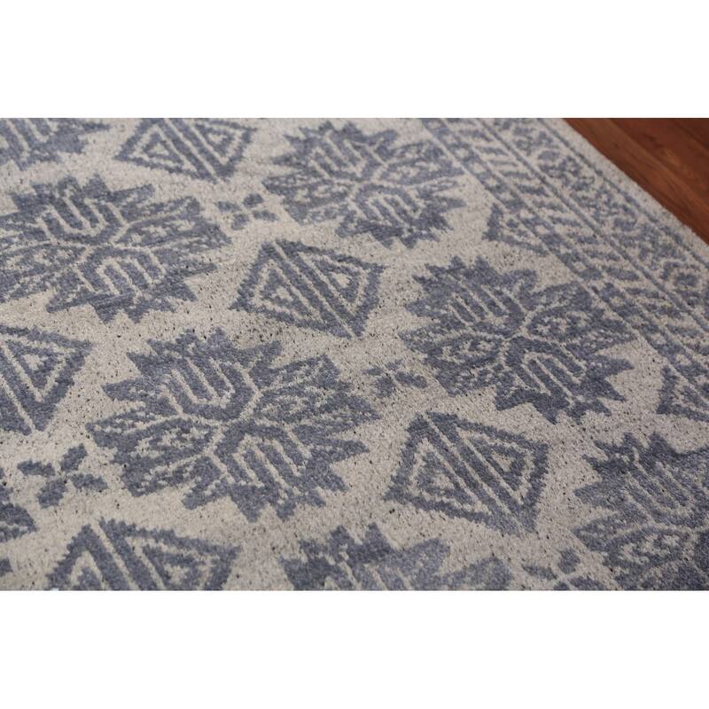 Modern Geometric Moroccan Indian Area Rug Hand-Knotted Wool Carpet - 4'11" x 7'11"